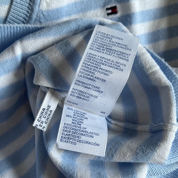 Tommy Hilfiger Baby Blue and White Striped V-neck Sweater - size S - Picture 5 of 7